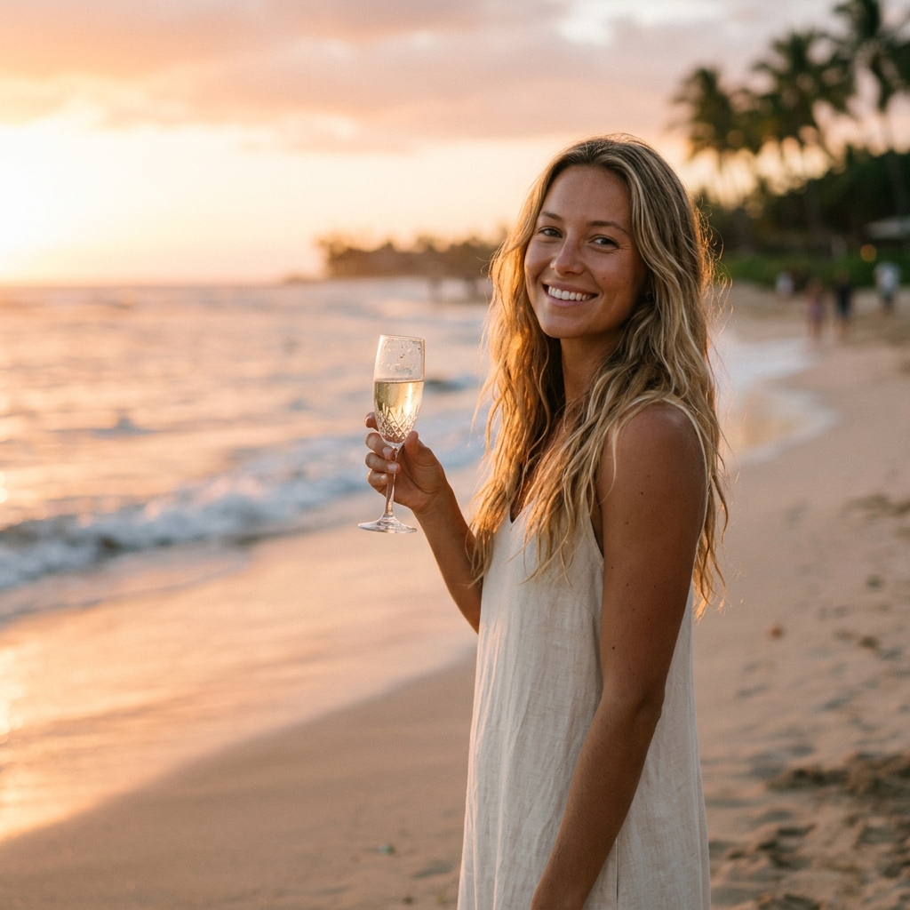 Natural Spray Tan Woman with Champagne